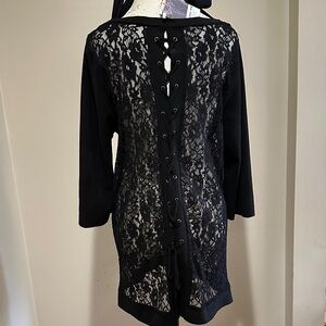 Black Lace-Back Sheer Blouse/ L